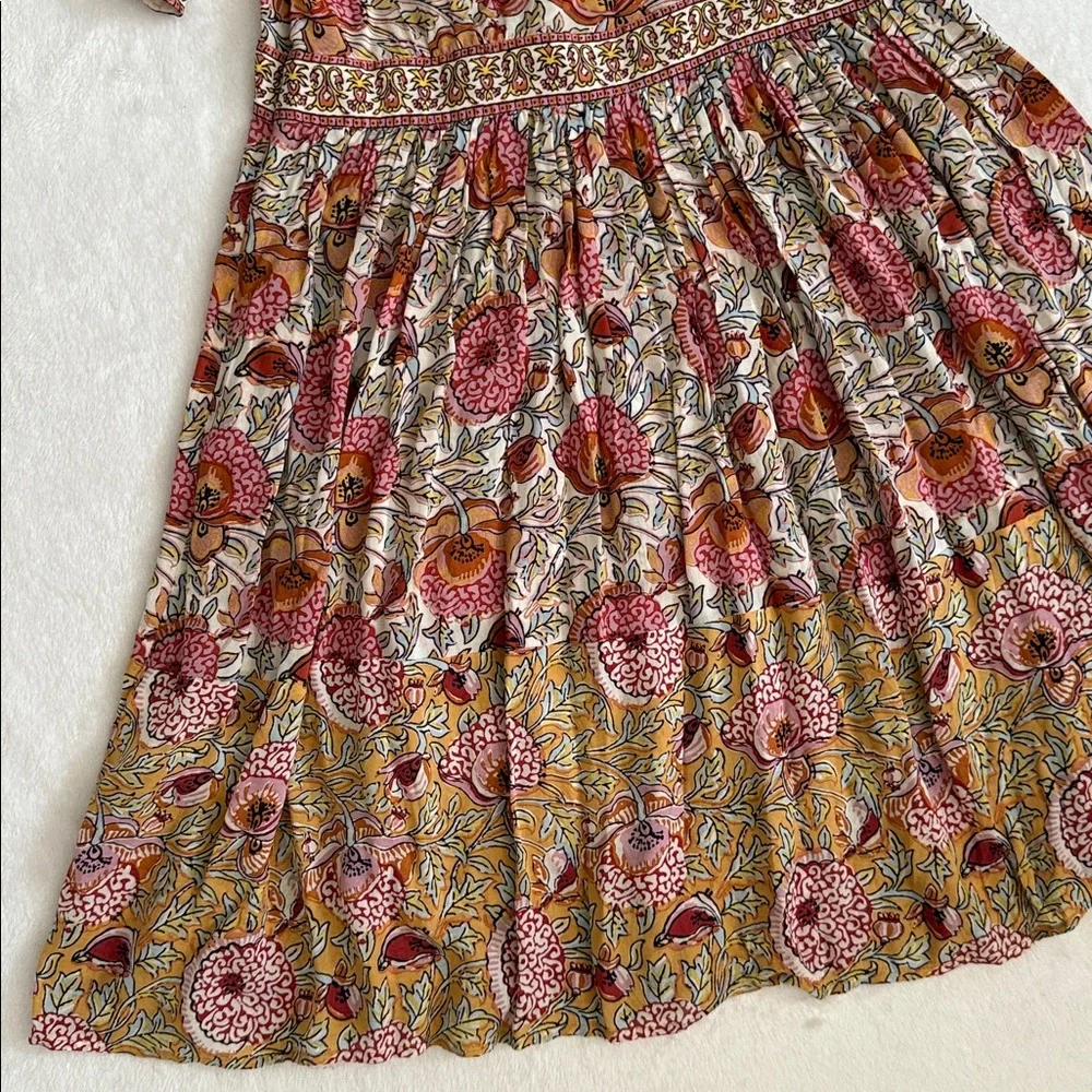 ba&sh | Valia Mixed Floral Print Short Sleeve Boho Mini Dress 1E22VALI Ocre (XS) - Picture 14 of 16